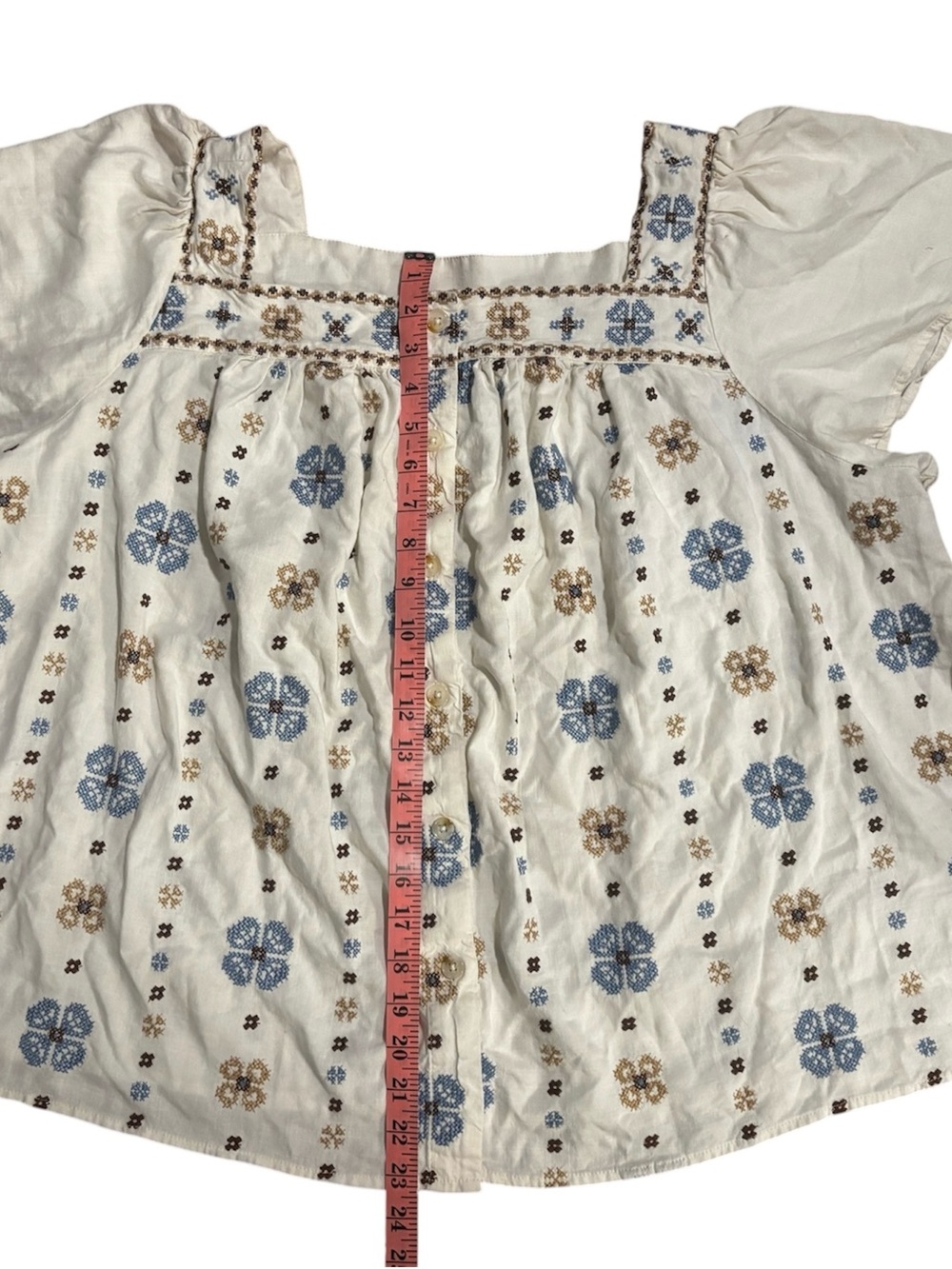 Torrid Beach Linen Eyelet Trim Shirt Embroidered Square neck top - Picture 5 of 6